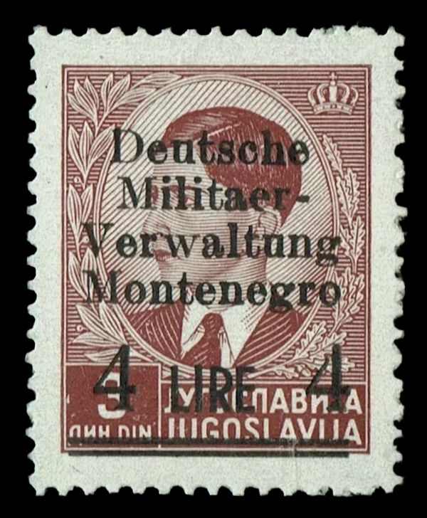 1943 GERMAN OCCUPATION OF MONTENEGRO, 4Lire on 3Din, Mi.5/I, MNH