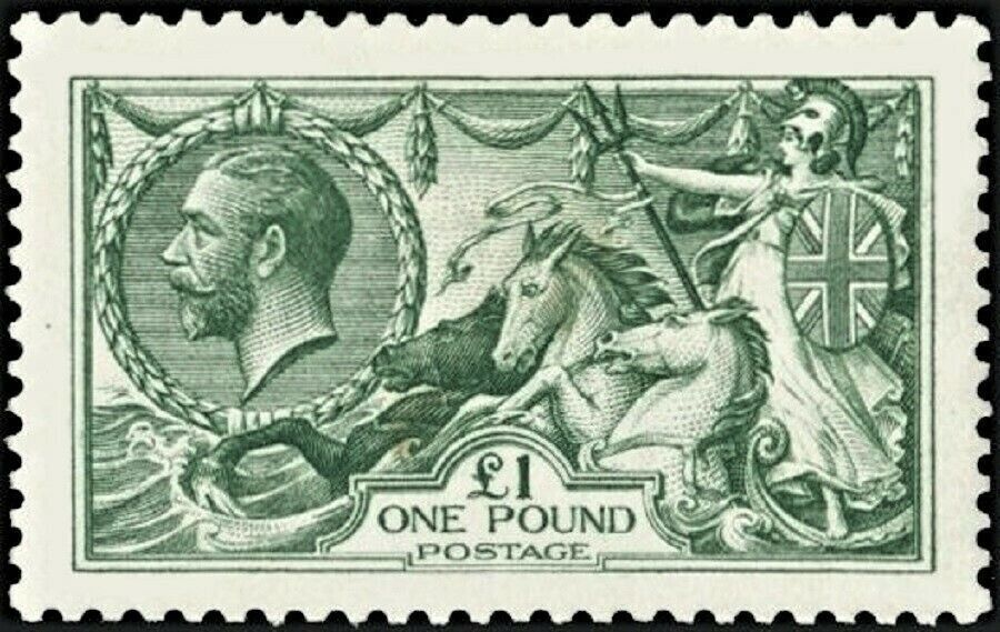 GB KING GEORGE V, 1913, SEAHORSE, £1 DEEP GREEN, Sg.403, Mi.144a, MNH GB KING GEORGE V, 1913, SEAHORSE, £1 DEEP GREEN, Sg.403, Mi.144a, MNH