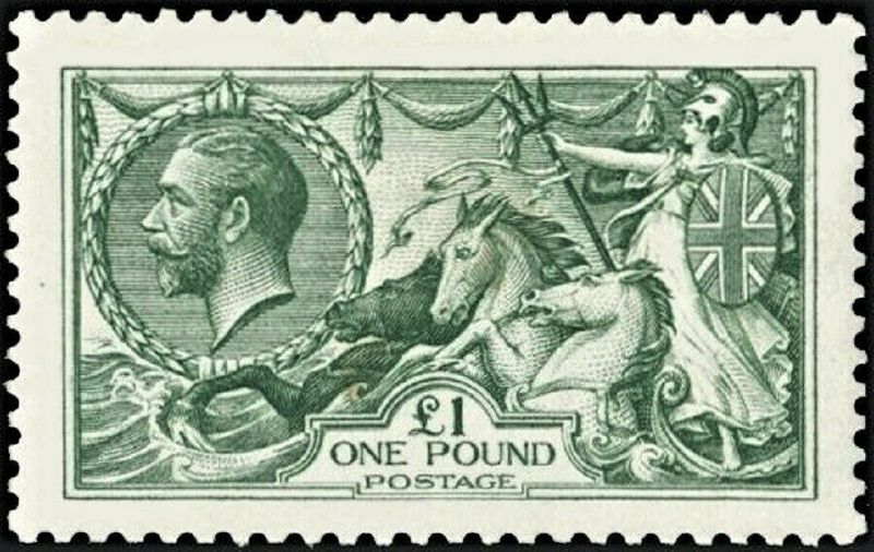GB KING GEORGE V, 1913, SEAHORSE, £1 DEEP GREEN, Sg.403, Mi.144a, MNH