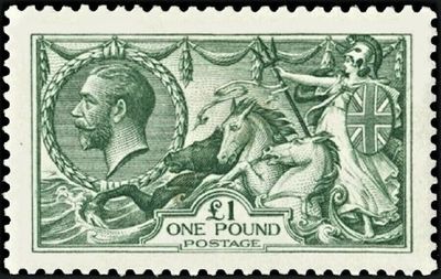 GB KING GEORGE V, 1913, SEAHORSE, £1 DEEP GREEN, Sg.403, Mi.144a, MNH GB KING GEORGE V, 1913, SEAHORSE, £1 DEEP GREEN, Sg.403, Mi.144a, MNH