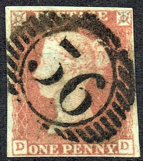 GB QUEEN VICTORIA 1841, 1d RED-BROWN, SG12 Pl.14, D-D, 4 MARGINS, Used