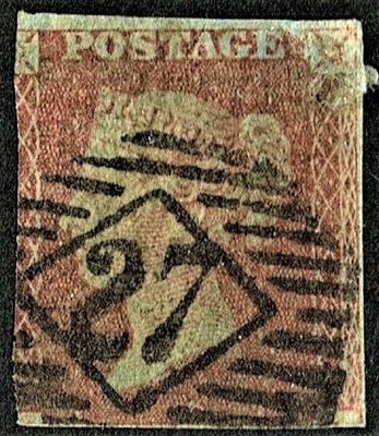 GB QUEEN VICTORIA 1841, RARE ERROR - NO CORNER LETTERS, 1d RED-BROWN, SG14, 3 MARGIN, Used GB QUEEN VICTORIA 1841, RARE ERROR - NO CORNER LETTERS, 1d RED-BROWN, SG14, 3 MARGIN, Used