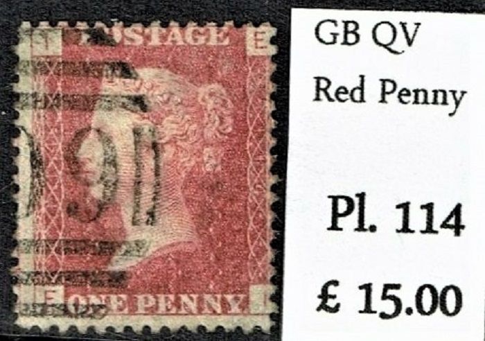GB QUEEN VICTORIA 1864 1d Red-Brown, SG43, Pl.114, Mi.40, I-E/E-I, Used