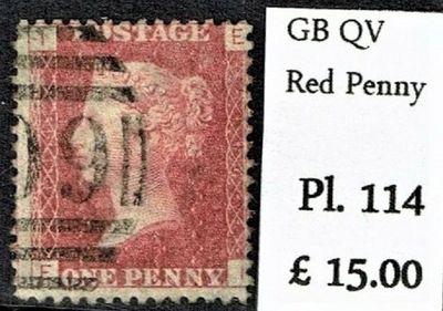 GB QUEEN VICTORIA 1864 1d Red-Brown, SG43, Pl.114, Mi.40, I-E/E-I, Used