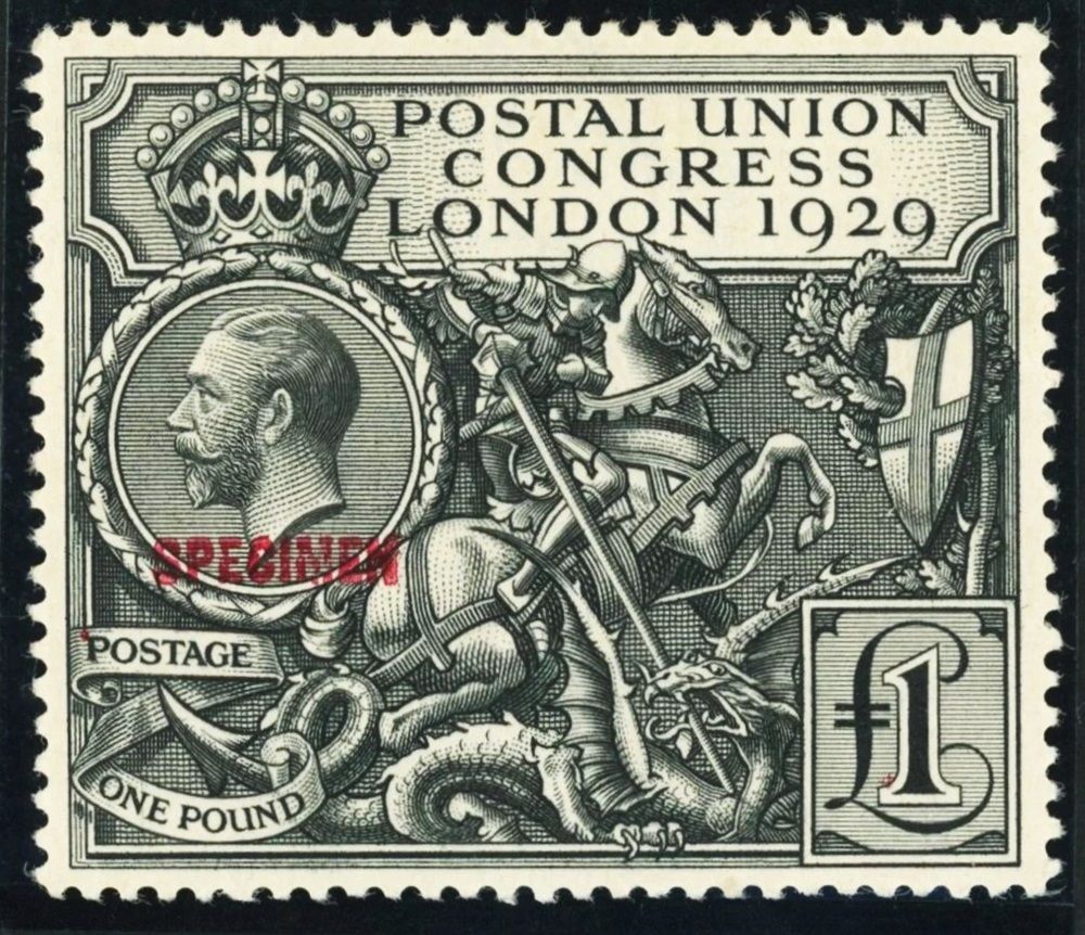 GB KING GEORGE V 1929, SPECIMEN POSTAL UNION CONGRES, £1 BLACK, SG438, Mi174X, MNH GB KING GEORGE V 1929, SPECIMEN POSTAL UNION CONGRES, £1 BLACK, SG438, Mi174X, MNH