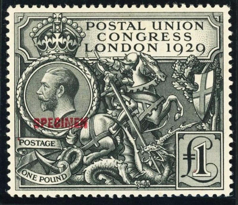 GB KING GEORGE V 1929,  SPECIMEN POSTAL UNION CONGRES, £1 BLACK, SG438, Mi174X, MNH