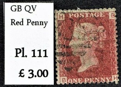 GB QUEEN VICTORIA 1864 1d Red-Brown, SG43, Pl.111, Mi.40, H-B/B-H, Used