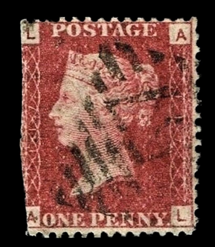 GB QUEEN VICTORIA 1864 1d Red-Brown, SG43, Pl.117, Mi.40, AL/LA, Used GB QUEEN VICTORIA 1864 1d Red-Brown, SG43, Pl.117, Mi.40, AL/LA, Used