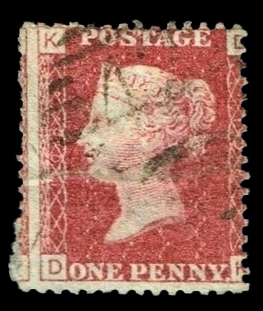 GB QUEEN VICTORIA 1864 1d Red-Brown, SG43, Pl.108, Mi.40, K-Q/Q-K, Used GB QUEEN VICTORIA 1864 1d Red-Brown, SG43, Pl.108, Mi.40, K-Q/Q-K, Used