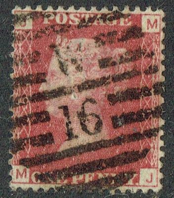 GB QUEEN VICTORIA 1864 1d Red-Brown, SG42, Pl.85, Mi.40, J-M/M-J, Used GB QUEEN VICTORIA 1864 1d Red-Brown, SG42, Pl.85, Mi.40, J-M/M-J, Used