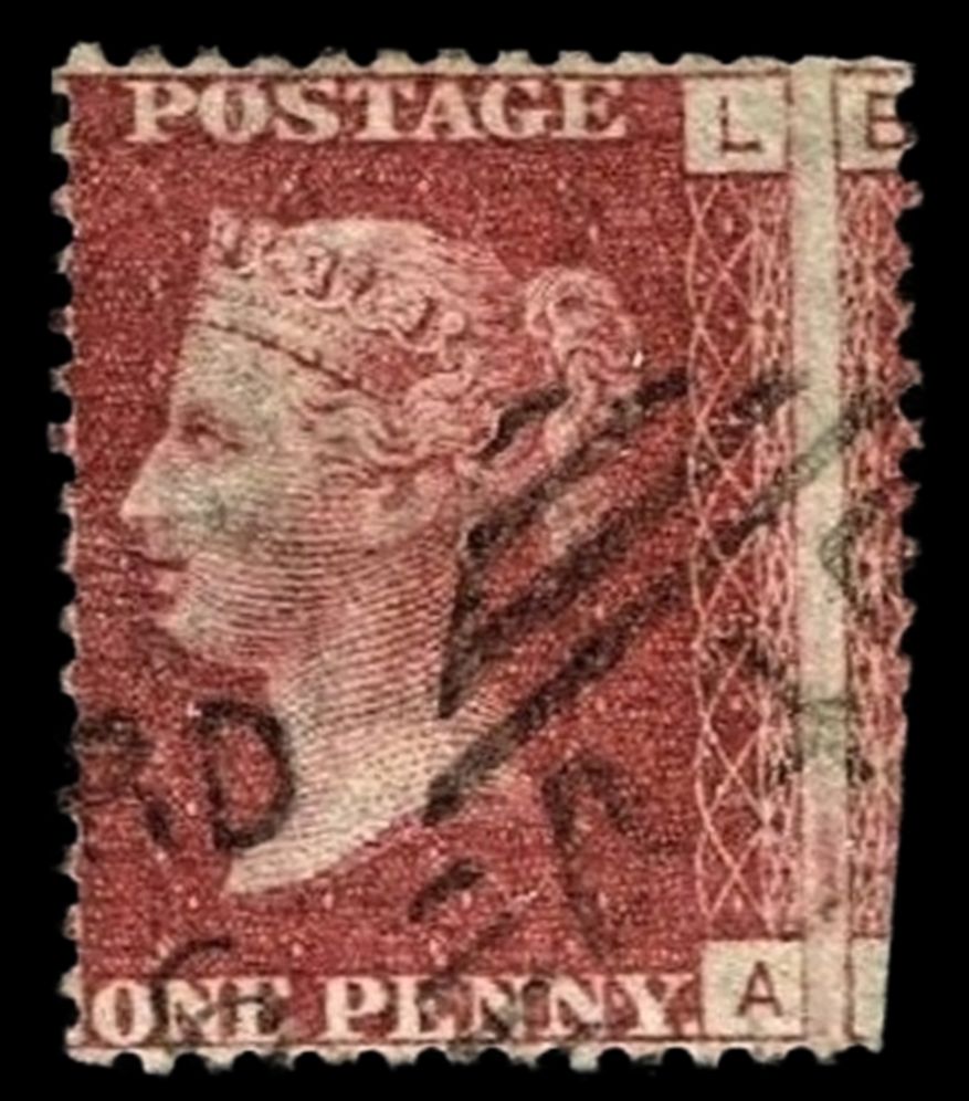GB QUEEN VICTORIA 1864 1d Red-Brown, SG43, Pl.115, Mi.40, AL-LA, Used GB QUEEN VICTORIA 1864 1d Red-Brown, SG43, Pl.115, Mi.40, AL-LA, Used