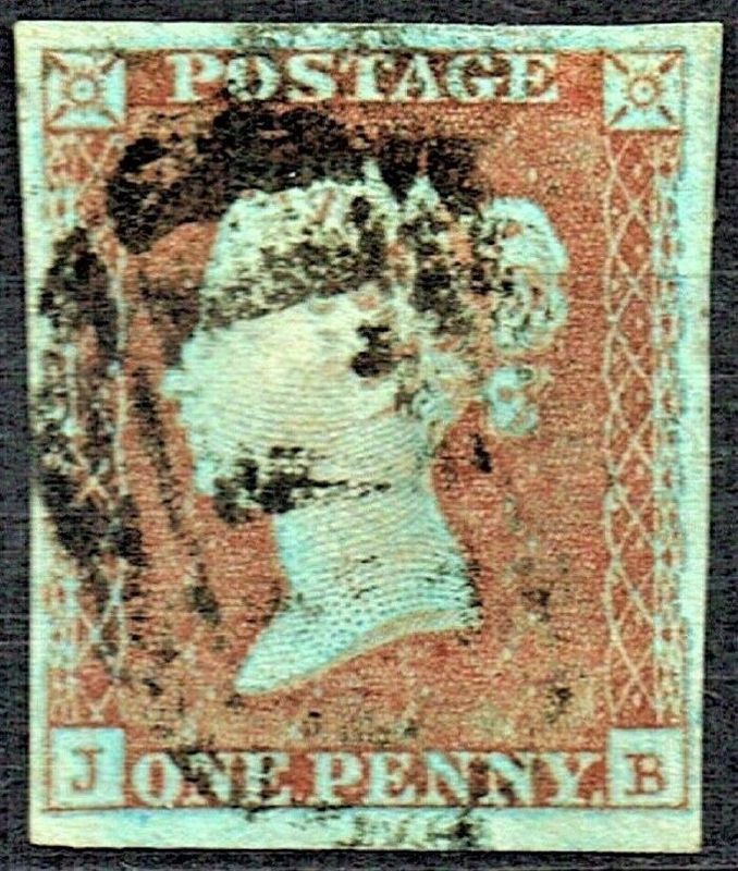 GB QUEEN VICTORIA 1840, ERRORS, 1d RED-BROWN, Pl.13, J-B, 4 MARGINS, Used