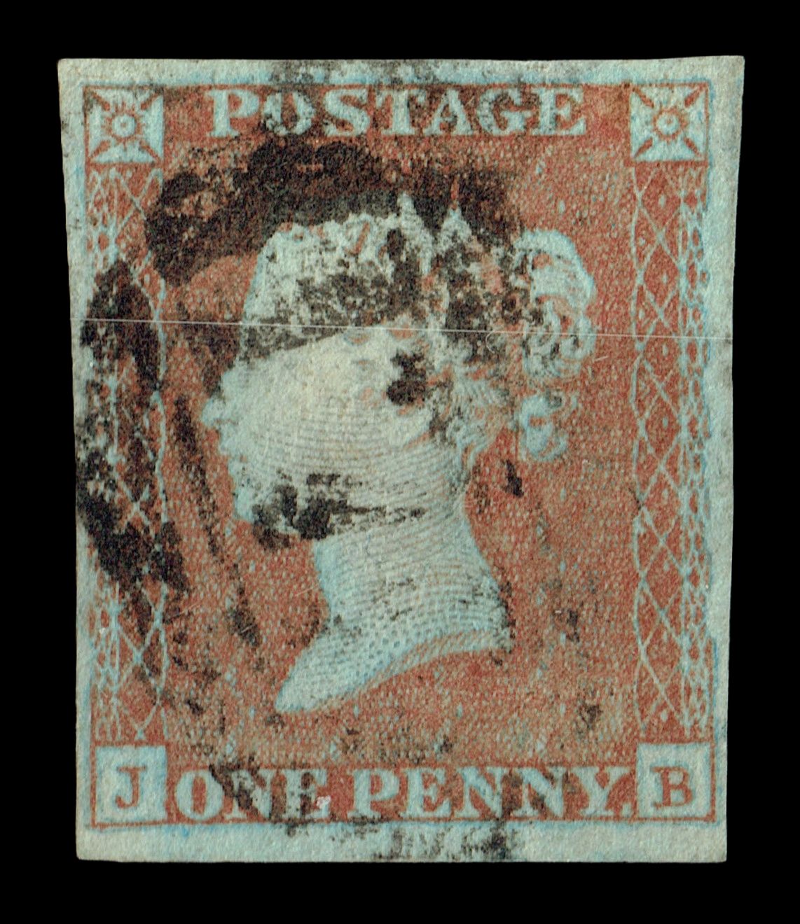 GB QUEEN VICTORIA 1841, 1d RED-BROWN, Pl.14, J-B, 4 MARGINS, Used/FU
