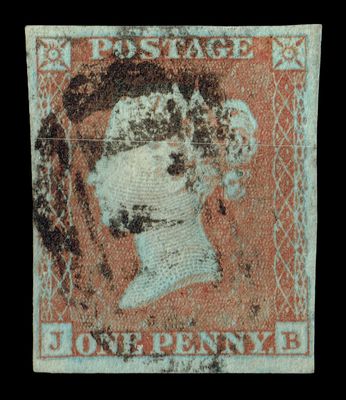 GB QUEEN VICTORIA 1841, 1d RED-BROWN, Pl.14, J-B, 4 MARGINS, Used/FU GB QUEEN VICTORIA 1841, 1d RED-BROWN, Pl.14, J-B, 4 MARGINS, Used/FU