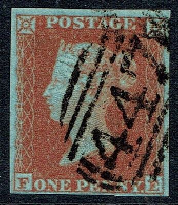 GB QUEEN VICTORIA 1840, ERRORS, 1d RED-BROWN, Pl.8, F-E, 4 MARGINS, FU GB QUEEN VICTORIA 1840, ERRORS, 1d RED-BROWN, Pl.8, F-E, 4 MARGINS, FU