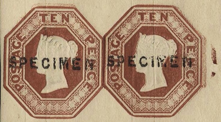 GB QUEEN VICTORIA 1848, PAIR 10d BROWN SPECIMEN, Die 4, SG 57s, Mi.6ix, MNH