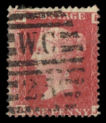 GB QUEEN VICTORIA 1864 1d Red-Brown, SG43, Pl.74, Mi.40, JB-BJ, Used