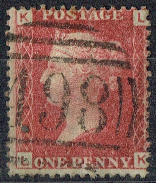 GB QUEEN VICTORIA 1864 1d Red-Brown, SG43, Pl.96, Mi.40, K-L/L-K, Used