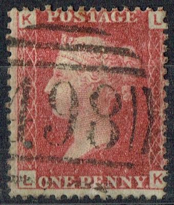 GB QUEEN VICTORIA 1864 1d Red-Brown, SG43, Pl.96, Mi.40, K-L/L-K, Used