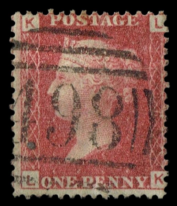 GB QUEEN VICTORIA 1864 1d Red-Brown, SG43, Pl.96, Mi.40, K-L/L-K, Used