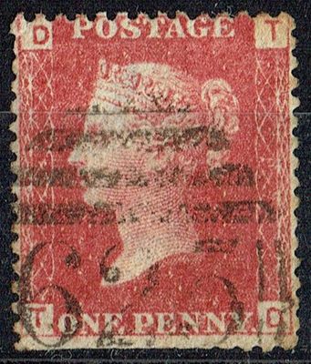 GB QUEEN VICTORIA 1864 1d Red-Brown, SG43, Pl.97, Mi.40, D-T/T-D, Used