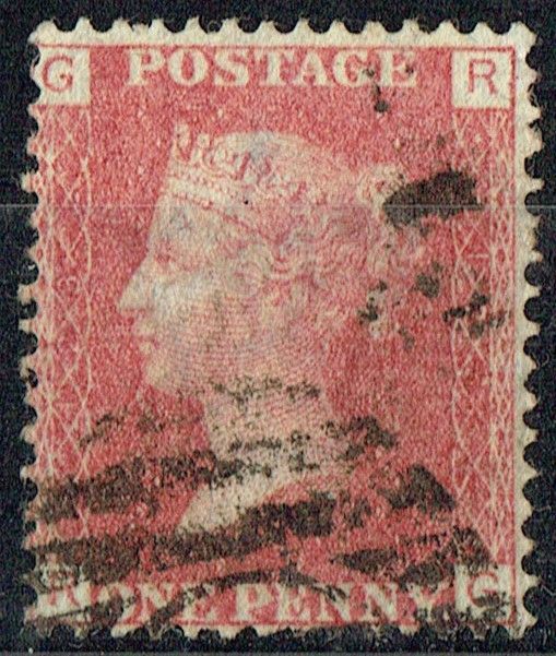 GB QUEEN VICTORIA 1864 1d Red-Brown, SG43, Pl.123, Mi.40, G-R/R-G, Used GB QUEEN VICTORIA 1864 1d Red-Brown, SG43, Pl.123, Mi.40, G-R/R-G, Used