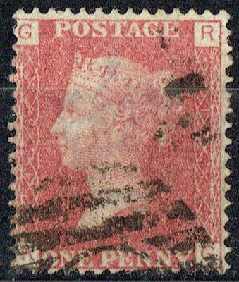 GB QUEEN VICTORIA 1864 1d Red-Brown, SG43, Pl.123, Mi.40, G-R/R-G, Used GB QUEEN VICTORIA 1864 1d Red-Brown, SG43, Pl.123, Mi.40, G-R/R-G, Used