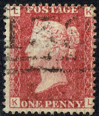 GB QUEEN VICTORIA 1864 1d Red-Brown, SG43, Pl.124, Mi.40, L-K/K-L, Used GB QUEEN VICTORIA 1864 1d Red-Brown, SG43, Pl.124, Mi.40, L-K/K-L, Used