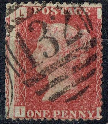 GB QUEEN VICTORIA 1864, 1d Red-Brown, SG43 Pl.127, Mi.40, L-I/I-L, Used