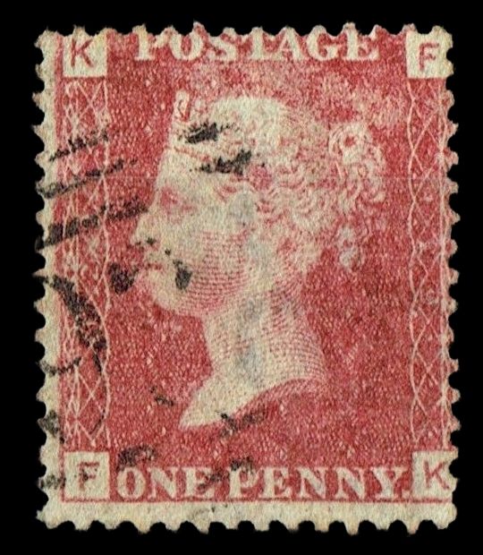 GB QUEEN VICTORIA 1864, 1d Red-Brown, SG43 Pl.129, Mi.40, KF-FK, Used GB QUEEN VICTORIA 1864, 1d Red-Brown, SG43 Pl.129, Mi.40, KF-FK, Used