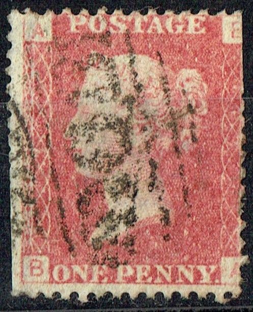 GB QUEEN VICTORIA 1864, 1d Red-Brown, SG43 Pl.134, Mi.40, A-B/B-A, Used GB QUEEN VICTORIA 1864, 1d Red-Brown, SG43 Pl.134, Mi.40, A-B/B-A, Used