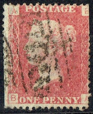 GB QUEEN VICTORIA 1864, 1d Red-Brown, SG43 Pl.134, Mi.40, A-B/B-A, Used
