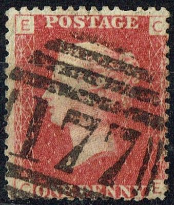 GB QUEEN VICTORIA 1864, 1d Red-Brown, SG43 Pl.143, Mi.40, E-C/C-E, Used GB QUEEN VICTORIA 1864, 1d Red-Brown, SG43 Pl.143, Mi.40, E-C/C-E, Used