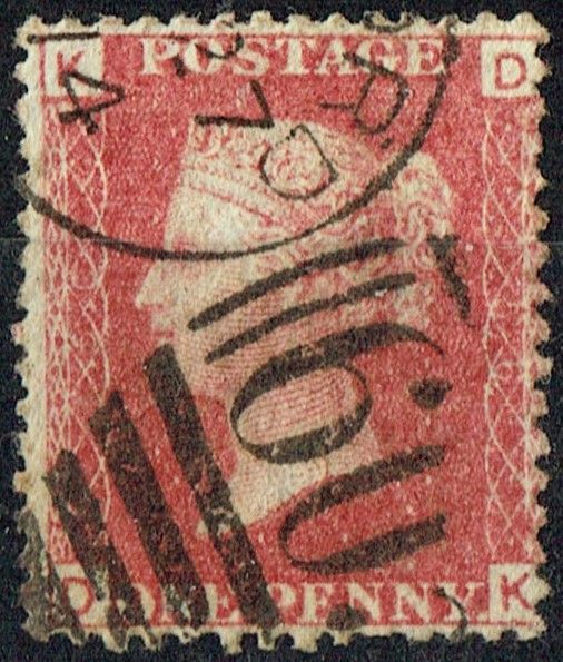 GB QUEEN VICTORIA 1864, 1d Red-Brown, SG43 Pl.150, Mi.40, K-D/D-K, Used