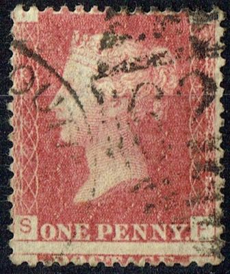 GB QUEEN VICTORIA 1864, 1d Red-Brown, SG43 Pl.144, Mi.40, F-S/S-F, Used GB QUEEN VICTORIA 1864, 1d Red-Brown, SG43 Pl.144, Mi.40, F-S/S-F, Used