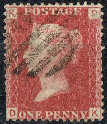 GB QUEEN VICTORIA 1864, 1d Red-Brown, SG43 Pl.142, Mi.40, K-D/D-K, Used GB QUEEN VICTORIA 1864, 1d Red-Brown, SG43 Pl.142, Mi.40, K-D/D-K, Used