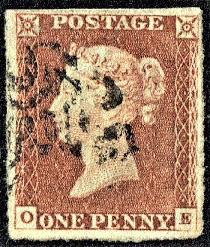 GB QUEEN VICTORIA 1841, 1d RED-BROWN, Die 1, SG12, 4 MARGINS, O-E, Used GB QUEEN VICTORIA 1841, 1d RED-BROWN, Die 1, SG12, 4 MARGINS, O-E, Used