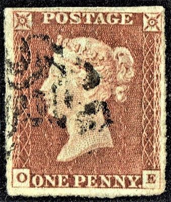 GB QUEEN VICTORIA 1841, 1d RED-BROWN, Die 1, SG12, 4 MARGINS, O-E, Used GB QUEEN VICTORIA 1841, 1d RED-BROWN, Die 1, SG12, 4 MARGINS, O-E, Used