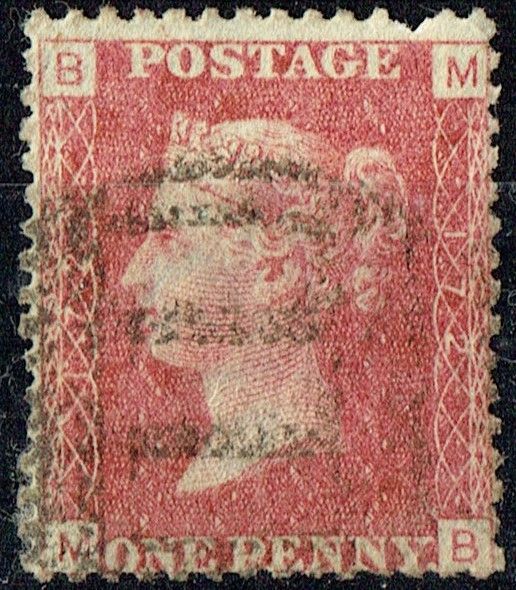 GB QUEEN VICTORIA 1864, 1d Red-Brown, SG43 Pl.172, Mi.40, B-M/M-B, Used - Damaged GB QUEEN VICTORIA 1864, 1d Red-Brown, SG43 Pl.172, Mi.40, B-M/M-B, Used - Damaged