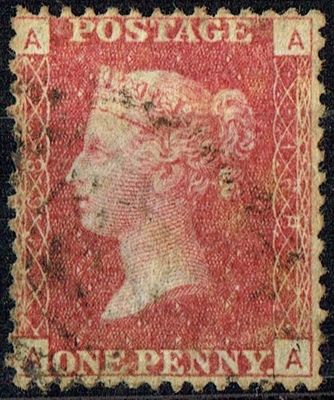 GB QUEEN VICTORIA 1864, 1d Red-Brown, SG43 Pl.168, Mi.40, A-A/A-A, Used GB QUEEN VICTORIA 1864, 1d Red-Brown, SG43 Pl.168, Mi.40, A-A/A-A, Used