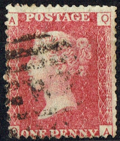 GB QUEEN VICTORIA 1864, 1d Red-Brown, SG43 Pl.169, Mi.40, A-Q/Q-A, Used