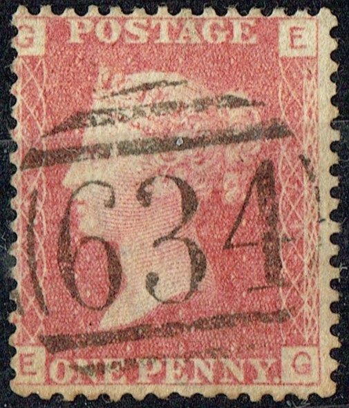 GB QUEEN VICTORIA 1864, 1d Red-Brown, SG43 Pl.171, Mi.40, G-E/E-G, Used