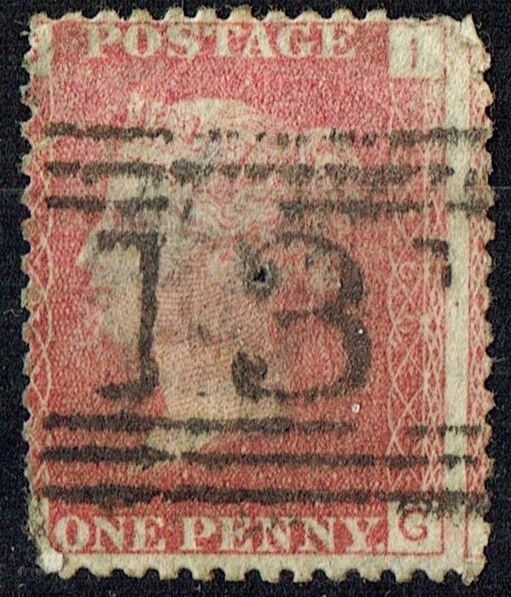 GB QUEEN VICTORIA 1864, 1d Red-Brown, SG43 Pl.166, Mi.40, G-I/I-G, Used GB QUEEN VICTORIA 1864, 1d Red-Brown, SG43 Pl.166, Mi.40, G-I/I-G, Used