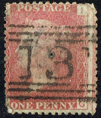 GB QUEEN VICTORIA 1864, 1d Red-Brown, SG43 Pl.166, Mi.40, G-I/I-G, Used GB QUEEN VICTORIA 1864, 1d Red-Brown, SG43 Pl.166, Mi.40, G-I/I-G, Used