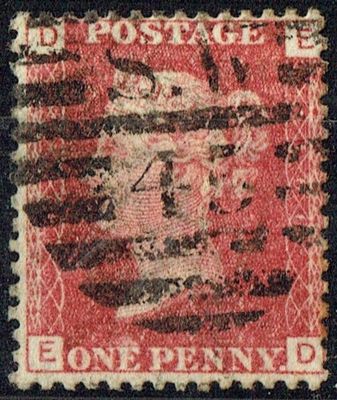 GB QUEEN VICTORIA 1864, 1d Red-Brown, SG43 Pl.166, Mi.40, D-E/E-D, Used GB QUEEN VICTORIA 1864, 1d Red-Brown, SG43 Pl.166, Mi.40, D-E/E-D, Used