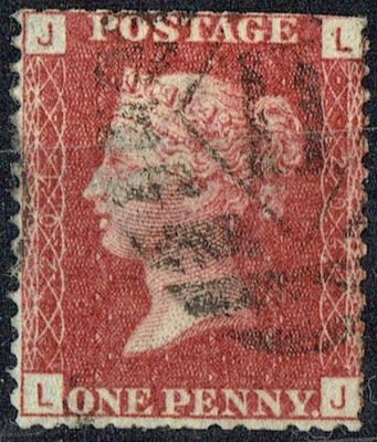 GB QUEEN VICTORIA 1864, 1d Red-Brown, SG43 Pl.204, Mi.40, J-L/L-J, Used GB QUEEN VICTORIA 1864, 1d Red-Brown, SG43 Pl.204, Mi.40, J-L/L-J, Used