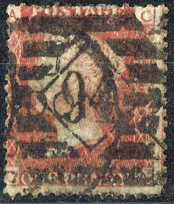 GB QUEEN VICTORIA 1864, 1d Red-Brown, SG43 Pl.204, Mi.40, A-C/C-A, Used GB QUEEN VICTORIA 1864, 1d Red-Brown, SG43 Pl.204, Mi.40, A-C/C-A, Used