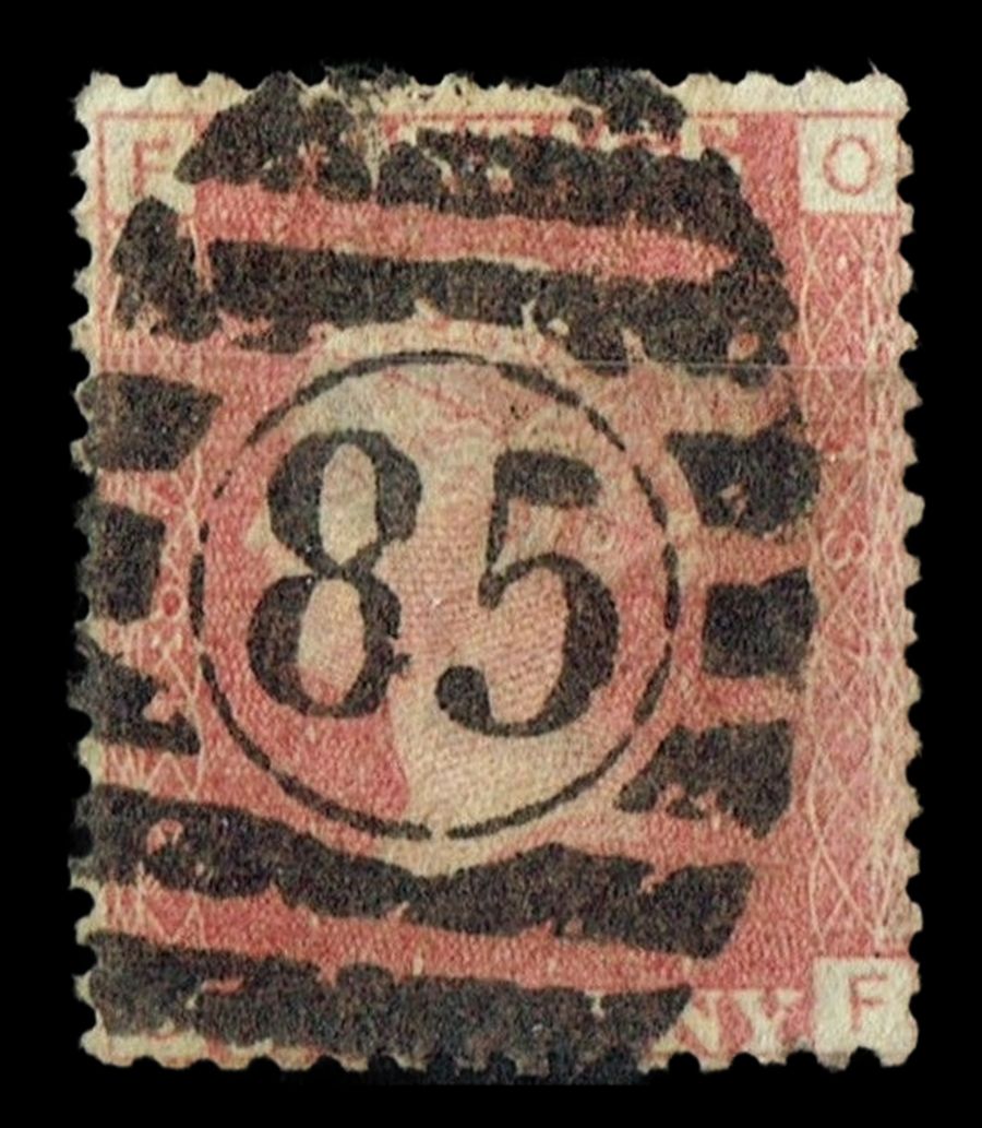 GB QUEEN VICTORIA 1864, 1d Red-Brown, SG43 Pl.187, Mi.40, OF/FO, Used GB QUEEN VICTORIA 1864, 1d Red-Brown, SG43 Pl.187, Mi.40, OF/FO, Used