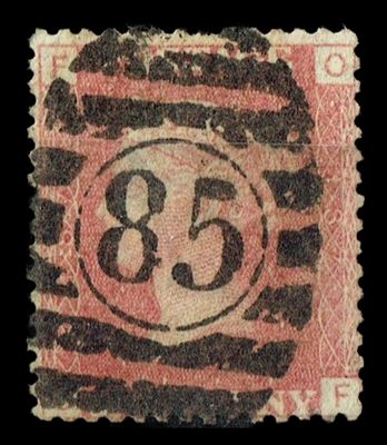 GB QUEEN VICTORIA 1864, 1d Red-Brown, SG43 Pl.187, Mi.40, OF/FO, Used GB QUEEN VICTORIA 1864, 1d Red-Brown, SG43 Pl.187, Mi.40, OF/FO, Used