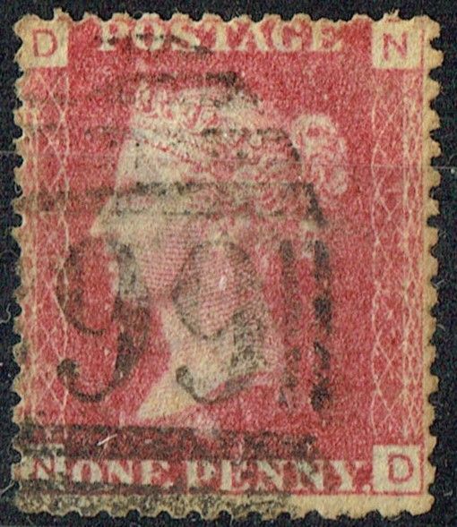 GB QUEEN VICTORIA 1864, 1d Red-Brown, SG43 Pl.184, Mi.40, D-N/N-D, Used